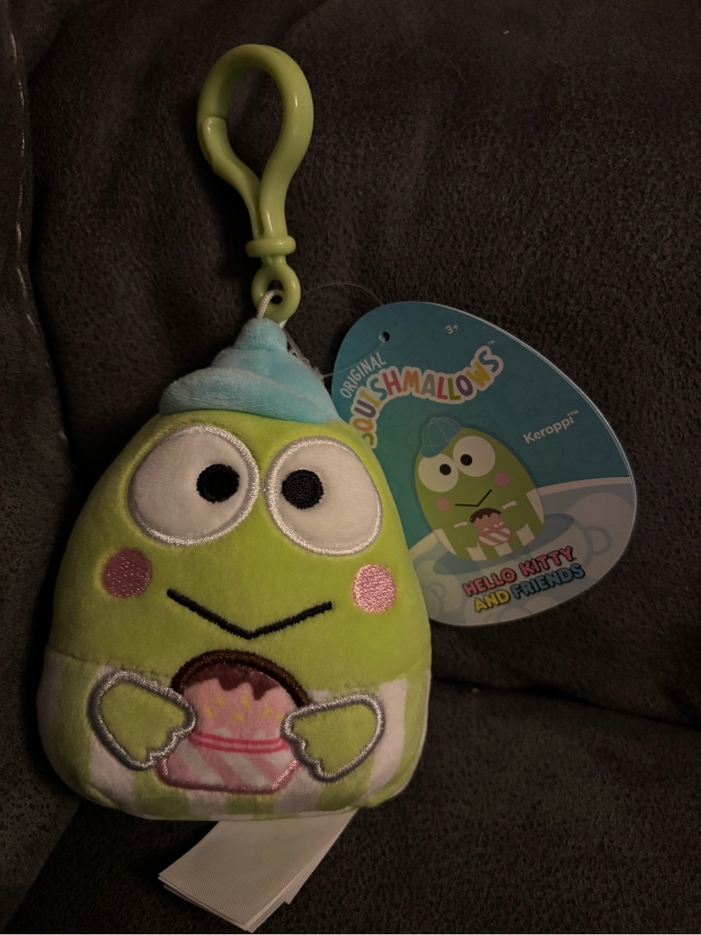 🐸 Sanrio Keroppi Soft Plush Keychain - Lime Green & Aqua - Picture 2 of 3